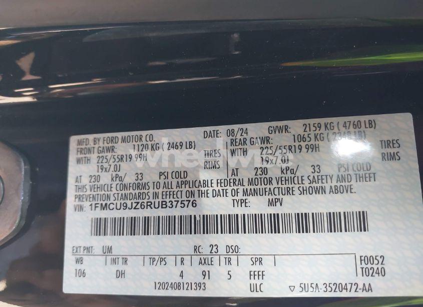 Photo 9 of 2024 Ford Escape PLATINUM (VIN 1FMCU9JZ6RUB37576)