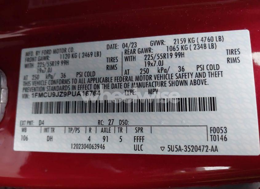 Photo 9 of 2023 Ford Escape PLATINUM (VIN 1FMCU9JZ9PUA16764)