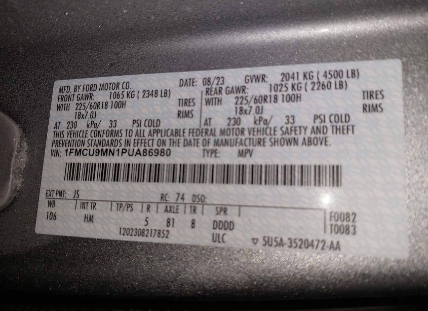 Photo 9 of 2023 Ford Escape ST-LINE (VIN 1FMCU9MN1PUA86980)