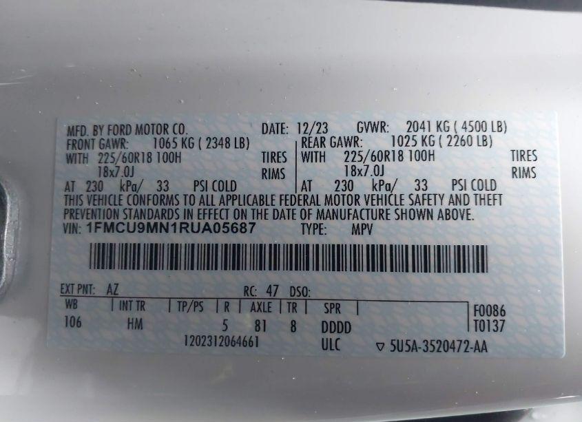 Photo 9 of 2024 Ford Escape ST-LINE (VIN 1FMCU9MN1RUA05687)