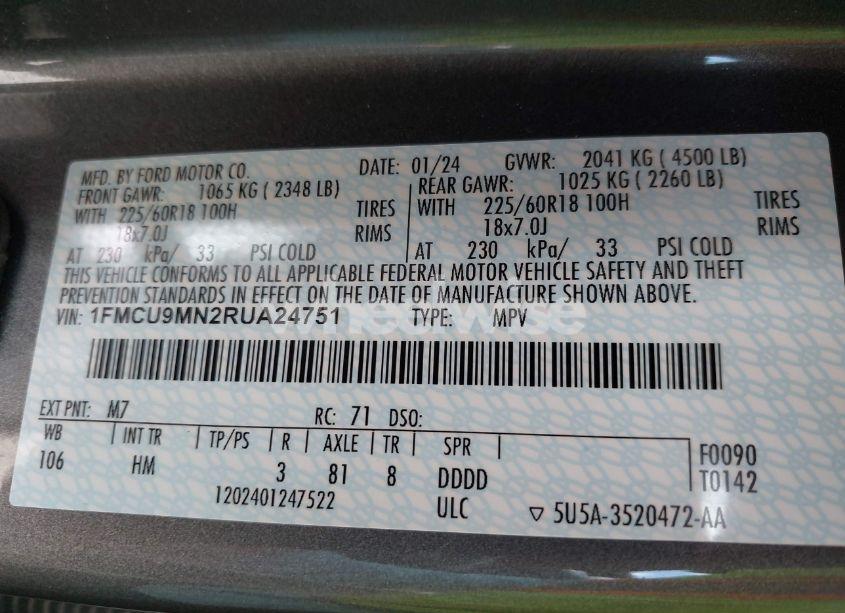 Photo 9 of 2024 Ford Escape ST-LINE (VIN 1FMCU9MN2RUA24751)