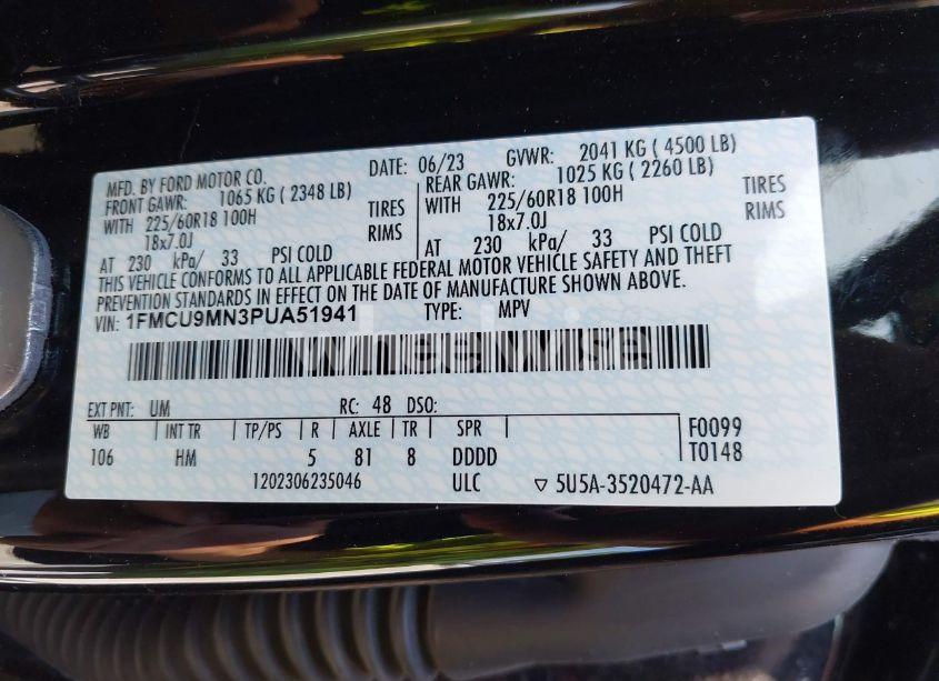 Photo 9 of 2023 Ford Escape ST-LINE (VIN 1FMCU9MN3PUA51941)