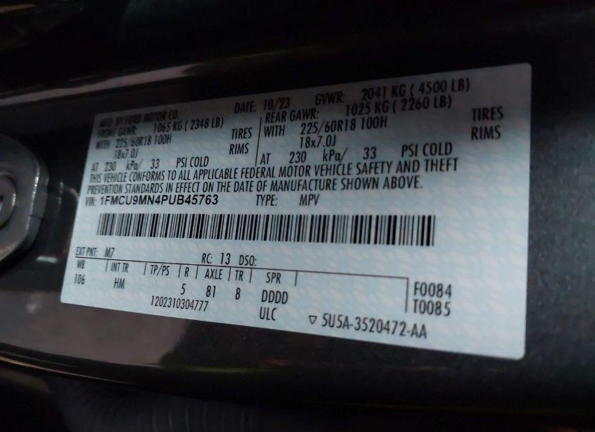 Photo 9 of 2023 Ford Escape ST-LINE (VIN 1FMCU9MN4PUB45763)