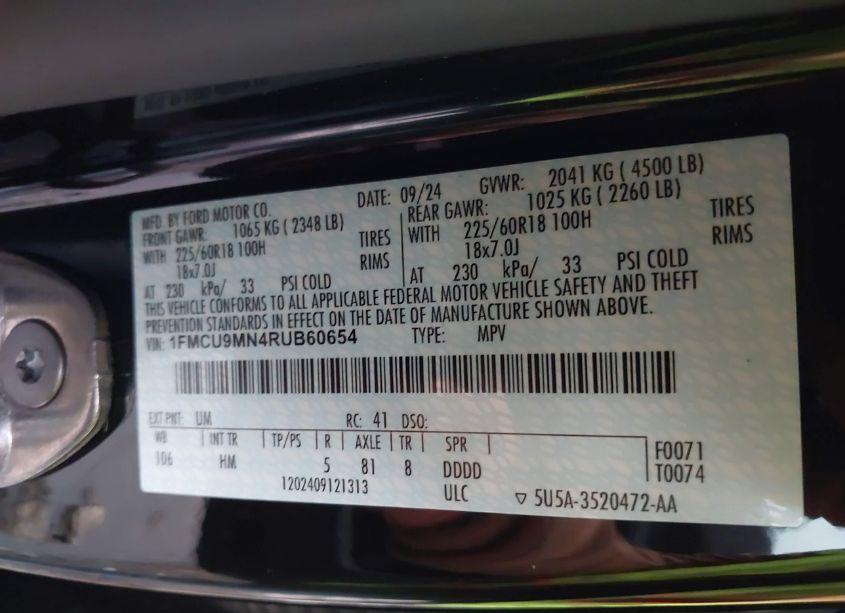 Photo 9 of 2024 Ford Escape ST-LINE (VIN 1FMCU9MN4RUB60654)