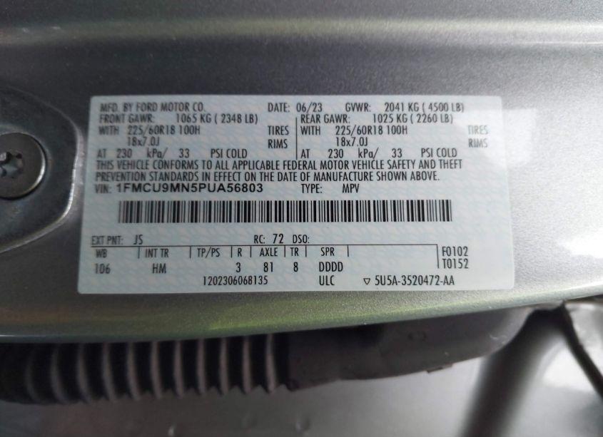 Photo 9 of 2023 Ford Escape ST-LINE (VIN 1FMCU9MN5PUA56803)