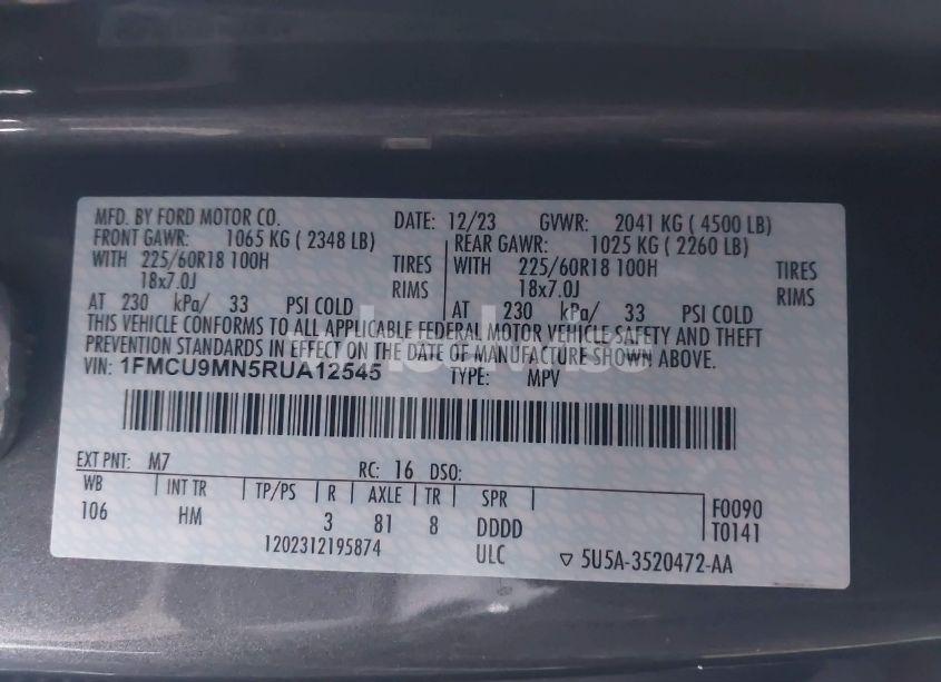 Photo 9 of 2024 Ford Escape ST-LINE (VIN 1FMCU9MN5RUA12545)