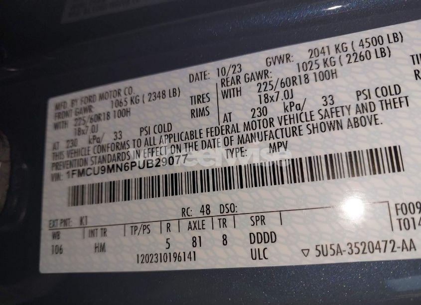 Photo 9 of 2023 Ford Escape ST-LINE (VIN 1FMCU9MN6PUB29077)