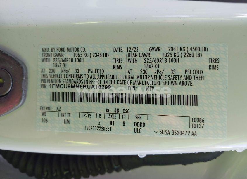 Photo 9 of 2024 Ford Escape ST-LINE (VIN 1FMCU9MN6RUA10299)