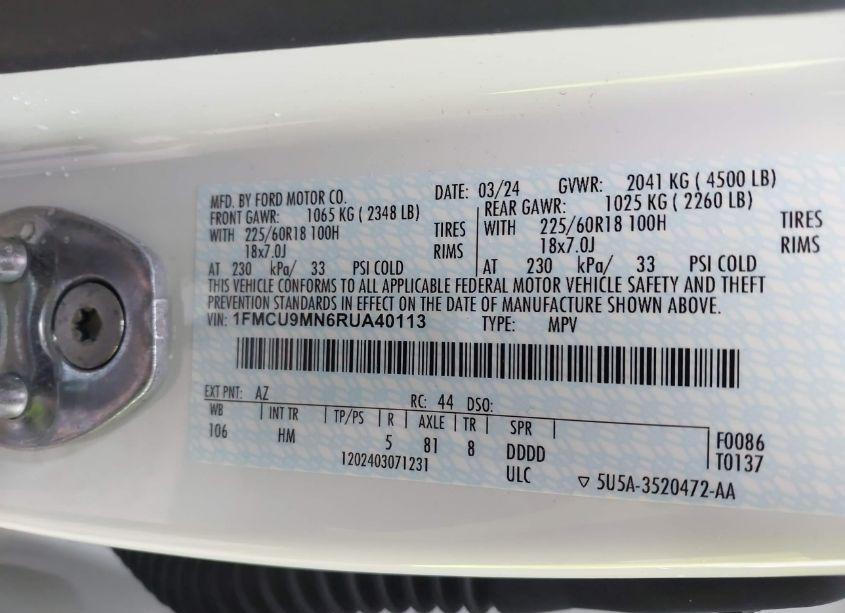 Photo 9 of 2024 Ford Escape ST-LINE (VIN 1FMCU9MN6RUA40113)