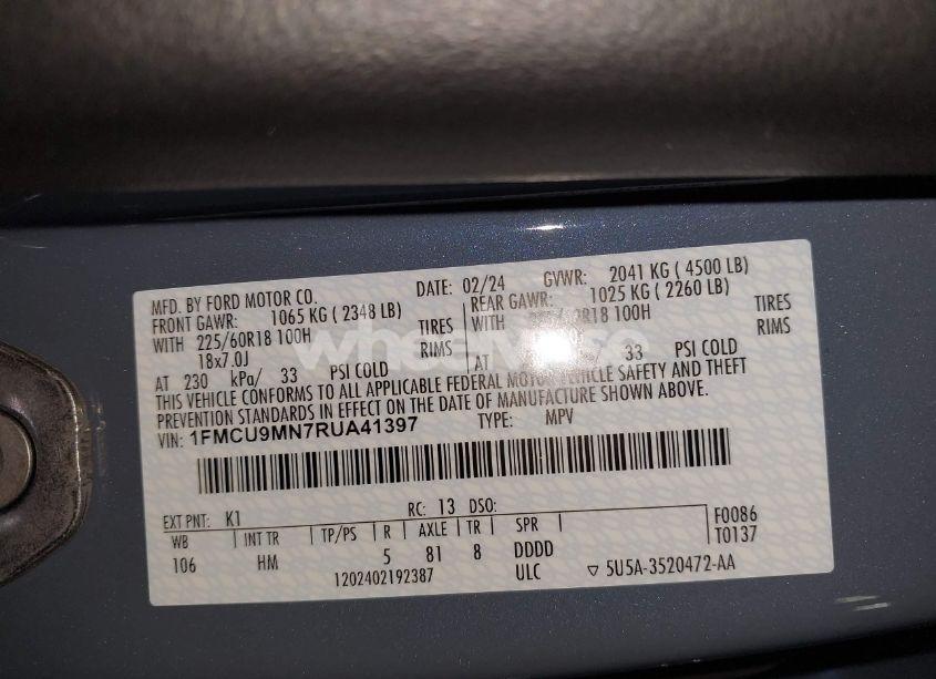 Photo 9 of 2024 Ford Escape ST-LINE (VIN 1FMCU9MN7RUA41397)