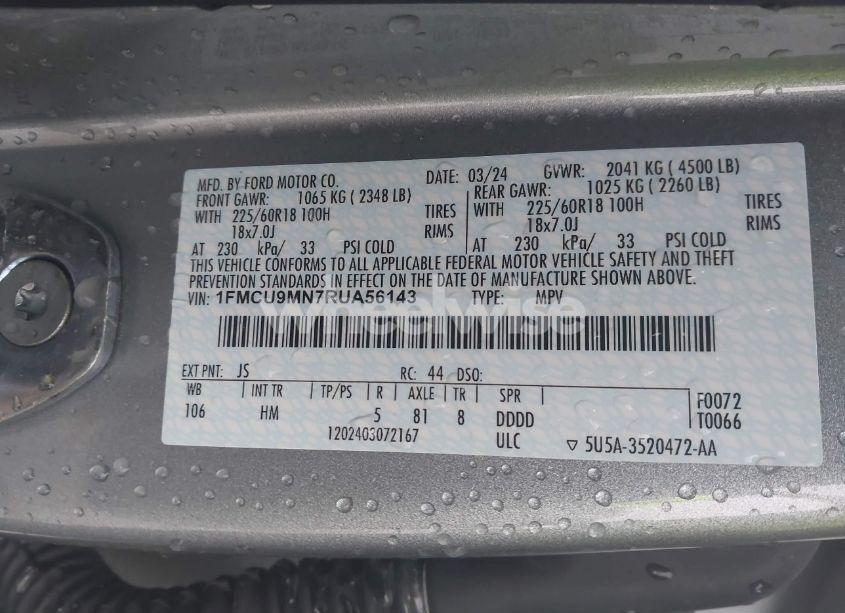 Photo 9 of 2024 Ford Escape ST-LINE (VIN 1FMCU9MN7RUA56143)