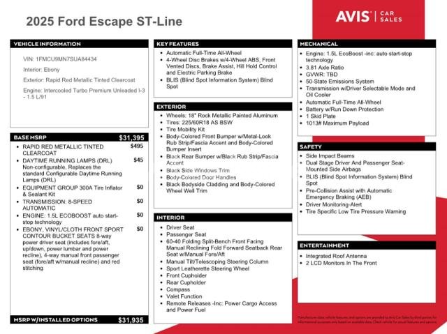 Photo 6 of 2025 FORD ESCAPE ST LINE N/A (VIN 1FMCU9MN7SUA84434)