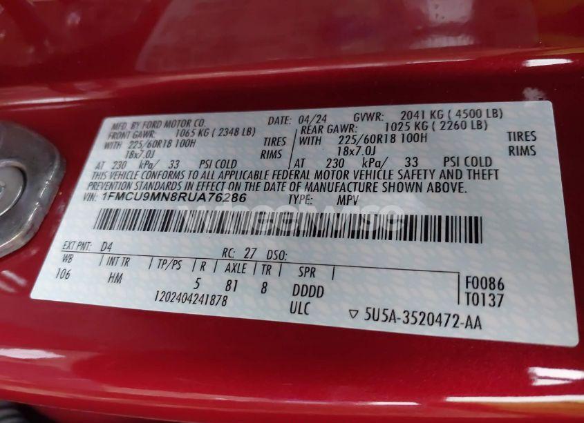 Photo 9 of 2024 Ford Escape ST-LINE (VIN 1FMCU9MN8RUA76286)