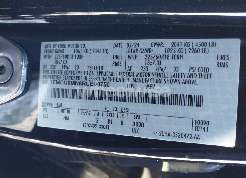 Photo 9 of 2024 Ford Escape ST-LINE (VIN 1FMCU9MN8RUB00750)