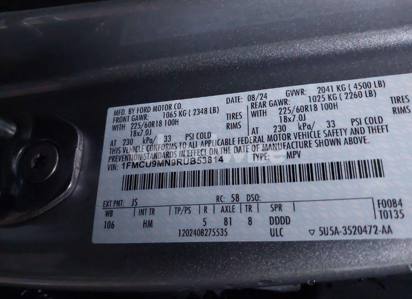 Photo 9 of 2024 Ford Escape ST-LINE (VIN 1FMCU9MN9RUB53814)