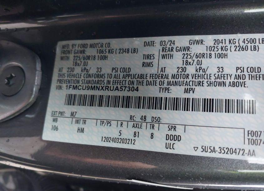 Photo 9 of 2024 Ford Escape ST-LINE (VIN 1FMCU9MNXRUA57304)