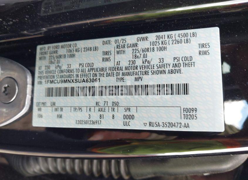 Photo 9 of 2025 Ford Escape ST-LINE (VIN 1FMCU9MNXSUA63061)