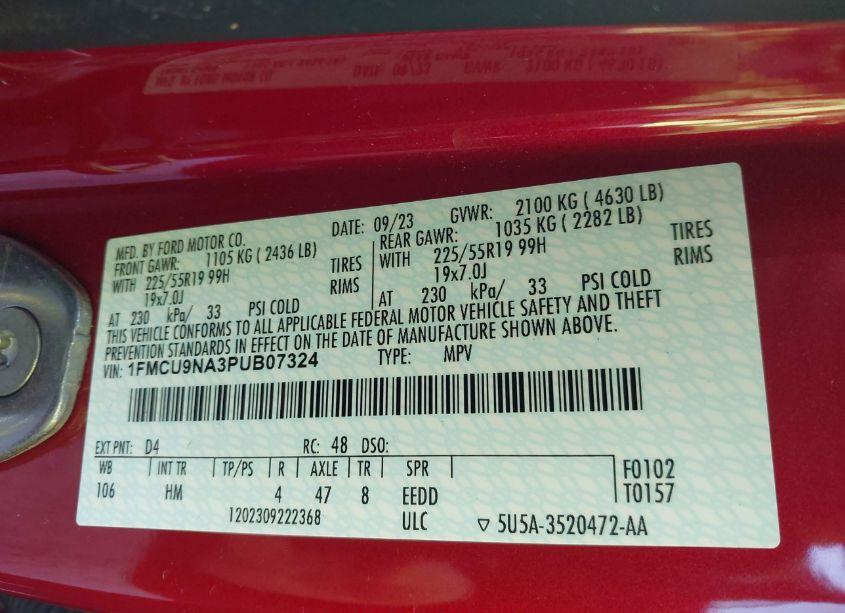 Photo 9 of 2023 Ford Escape ST-LINE SELECT (VIN 1FMCU9NA3PUB07324)