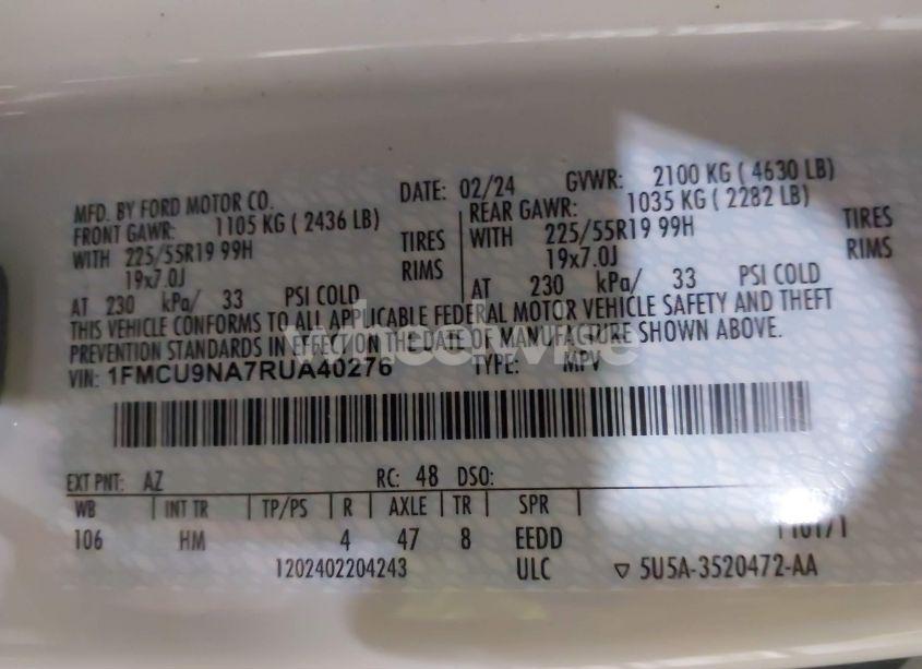 Photo 9 of 2024 Ford Escape ST-LINE SELECT (VIN 1FMCU9NA7RUA40276)