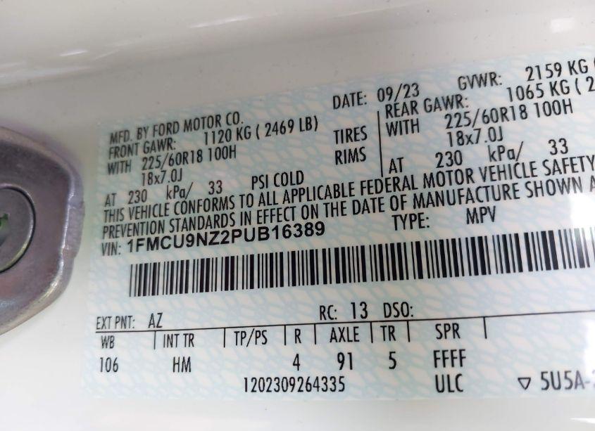 Photo 9 of 2023 Ford Escape ST-LINE SELECT (VIN 1FMCU9NZ2PUB16389)