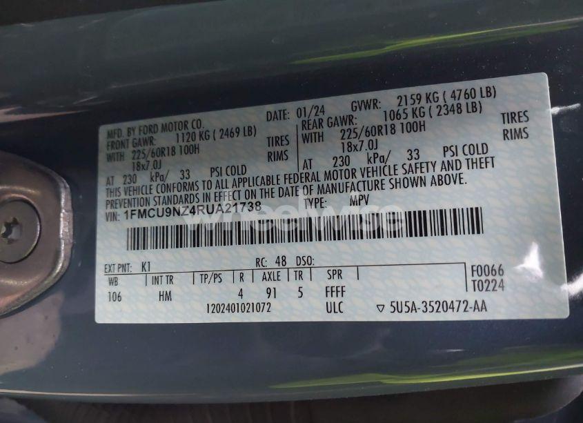 Photo 9 of 2024 Ford Escape ST-LINE SELECT (VIN 1FMCU9NZ4RUA21738)