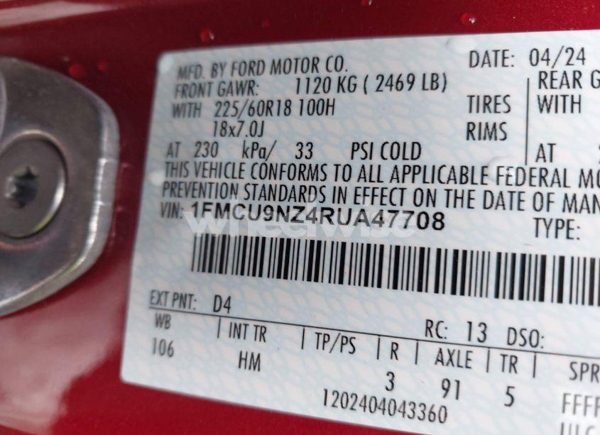 Photo 9 of 2024 Ford Escape ST-LINE SELECT (VIN 1FMCU9NZ4RUA47708)