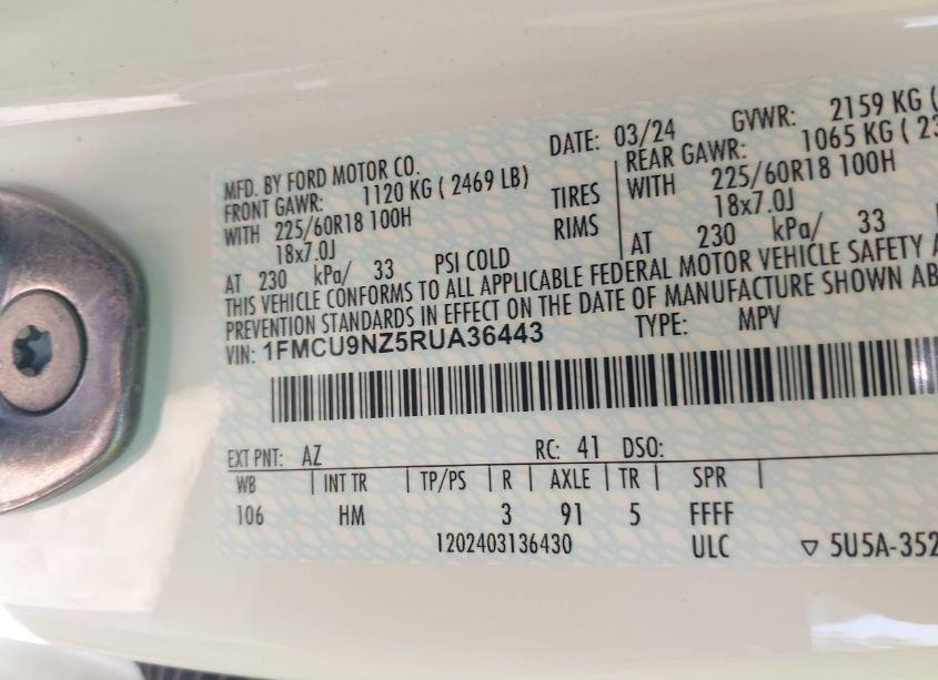 Photo 9 of 2024 Ford Escape ST-LINE SELECT (VIN 1FMCU9NZ5RUA36443)