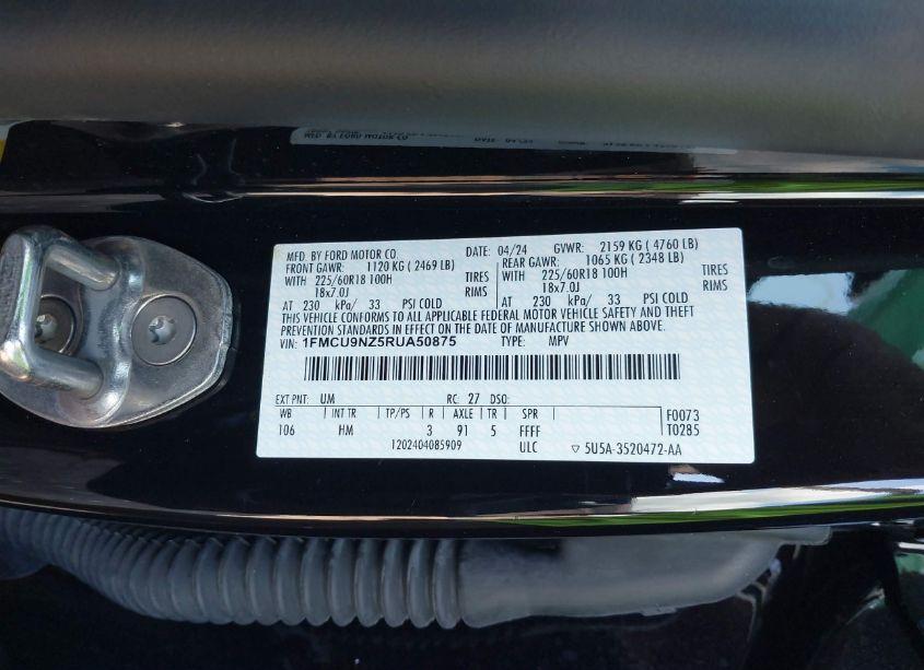 Photo 9 of 2024 Ford Escape ST-LINE SELECT (VIN 1FMCU9NZ5RUA50875)