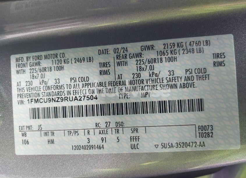 Photo 9 of 2024 Ford Escape ST-LINE SELECT (VIN 1FMCU9NZ9RUA27504)