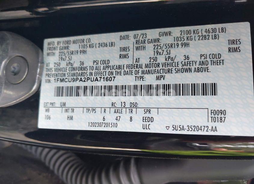 Photo 9 of 2023 Ford Escape ST-LINE ELITE (VIN 1FMCU9PA2PUA71607)