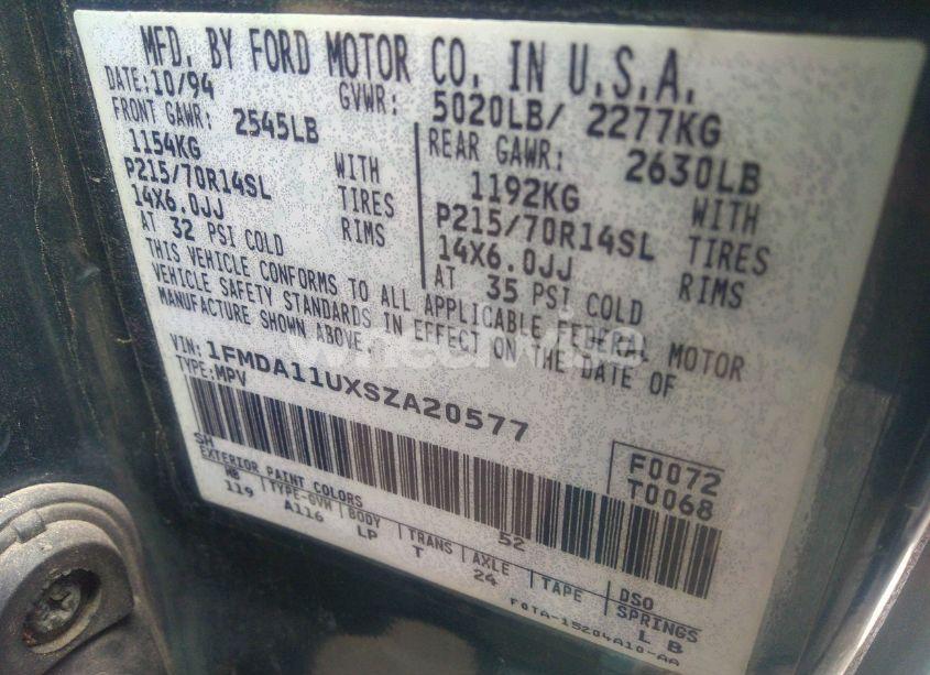 Photo 9 of 1995 Ford Aerostar (VIN 1FMDA11UXSZA20577)