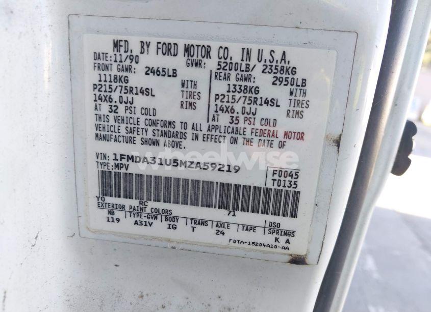 Photo 9 of 1991 Ford Aerostar N/A (VIN 1FMDA31U5MZA59219)