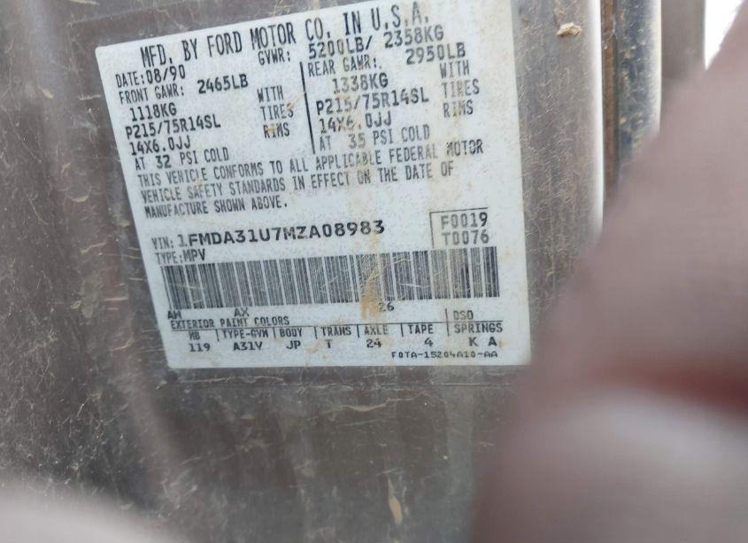 Photo 9 of 1991 Ford Aerostar N/A (VIN 1FMDA31U7MZA08983)