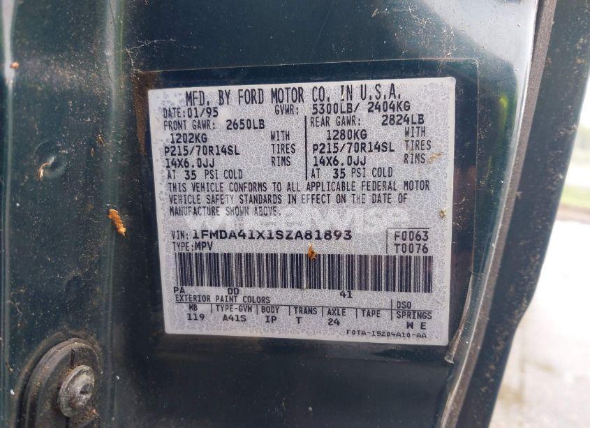 Photo 9 of 1995 Ford Aerostar (VIN 1FMDA41X1SZA81893)