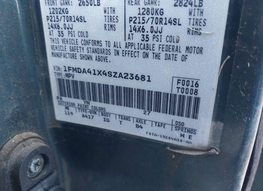 Photo 9 of 1995 Ford Aerostar (VIN 1FMDA41X4SZA23681)