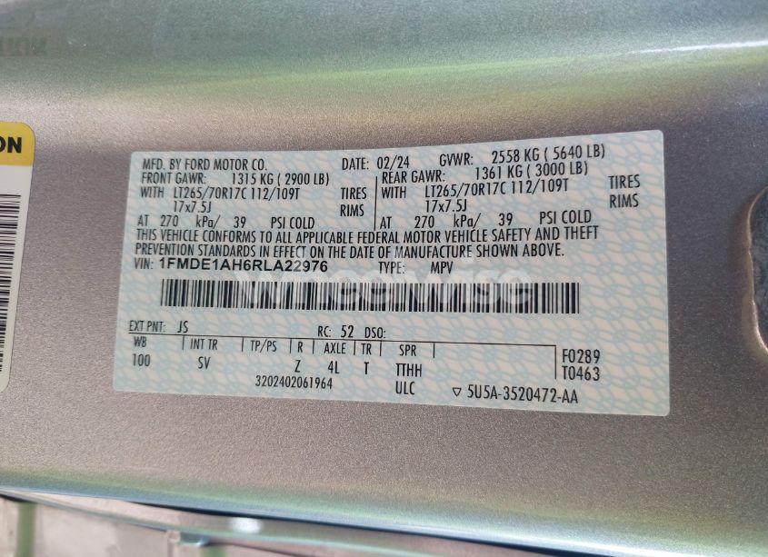 Photo 9 of 2024 Ford Bronco BLACK DIAMOND (VIN 1FMDE1AH6RLA22976)