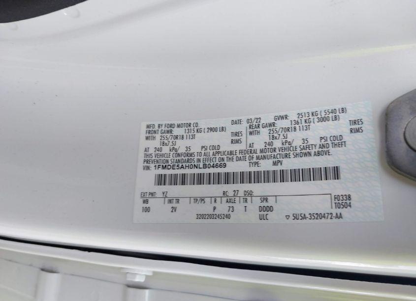 Photo 9 of 2022 Ford Bronco OUTER BANKS (VIN 1FMDE5AH0NLB04669)