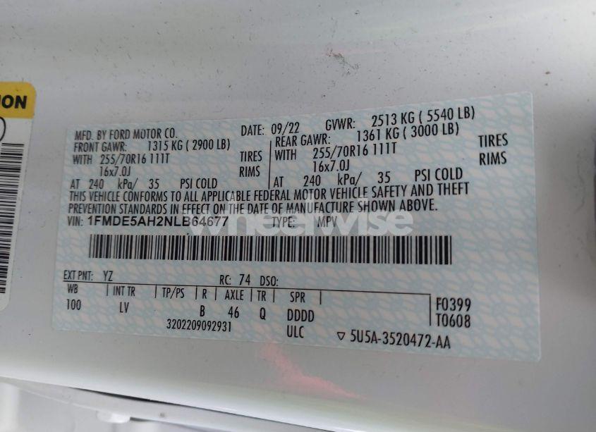 Photo 9 of 2022 Ford Bronco (VIN 1FMDE5AH2NLB64677)