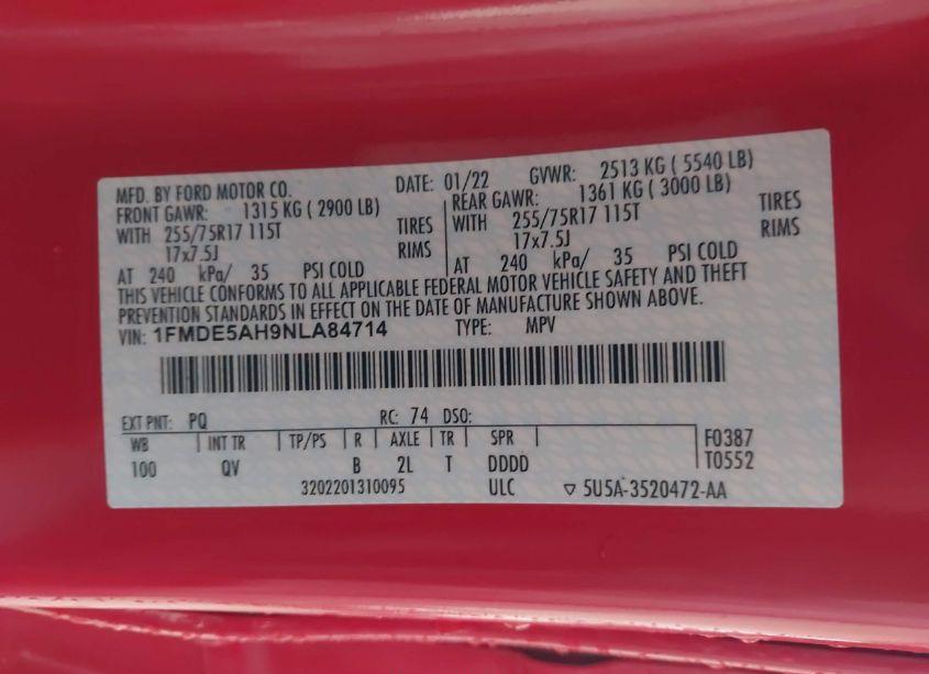 Photo 9 of 2022 Ford Bronco BIG BEND (VIN 1FMDE5AH9NLA84714)