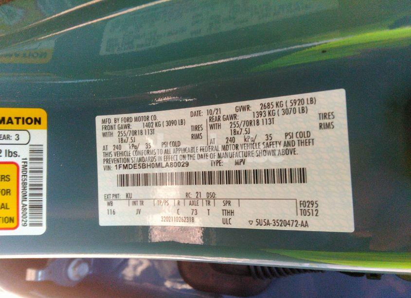 Photo 9 of 2021 Ford Bronco OUTER BANKS (VIN 1FMDE5BH0MLA80029)