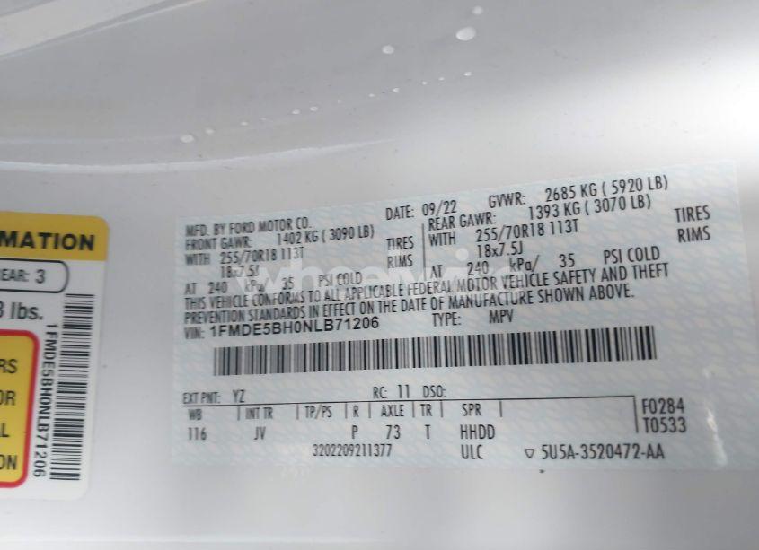 Photo 9 of 2022 Ford Bronco OUTER BANKS (VIN 1FMDE5BH0NLB71206)