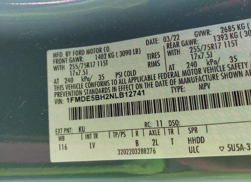 Photo 9 of 2022 Ford Bronco BIG BEND (VIN 1FMDE5BH2NLB12741)