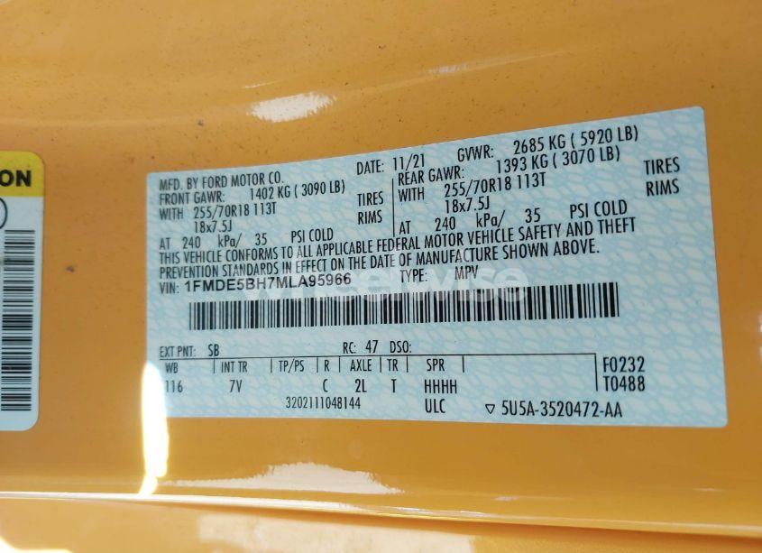 Photo 9 of 2021 Ford Bronco OUTER BANKS (VIN 1FMDE5BH7MLA95966)