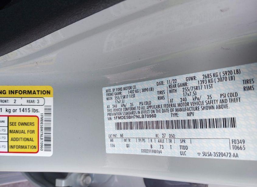 Photo 9 of 2022 Ford Bronco BIG BEND (VIN 1FMDE5BH7NLB70960)