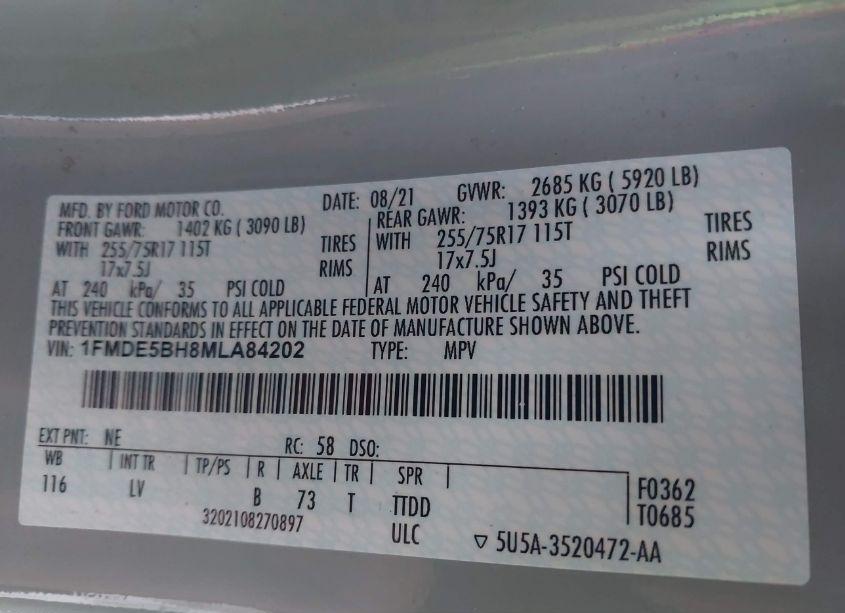 Photo 9 of 2021 Ford Bronco BIG BEND (VIN 1FMDE5BH8MLA84202)