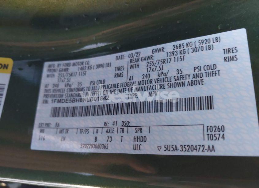 Photo 9 of 2022 Ford Bronco BIG BEND (VIN 1FMDE5BH8NLB01842)