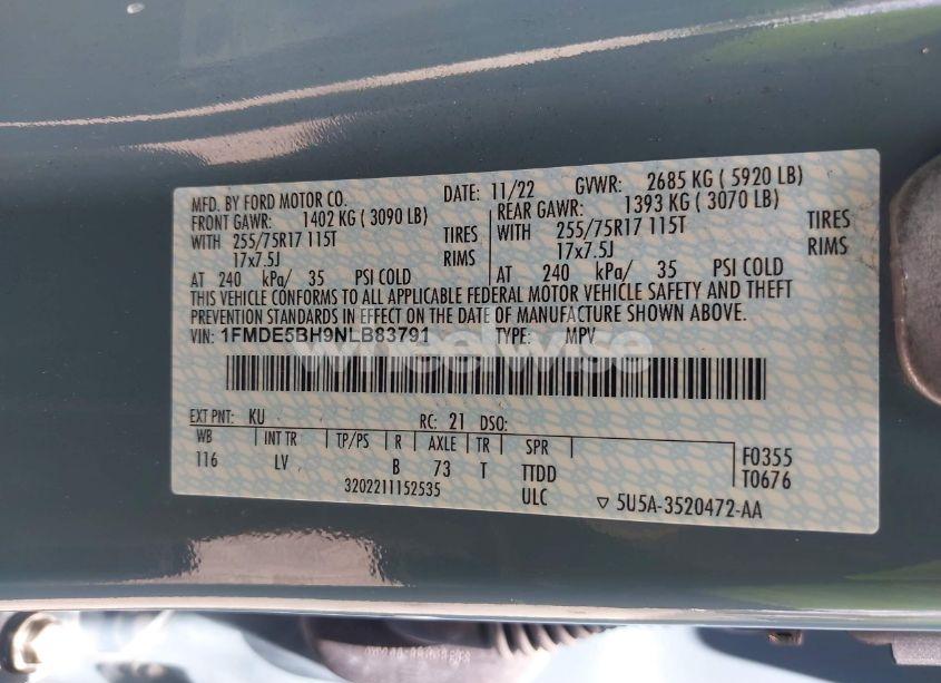 Photo 9 of 2022 Ford Bronco BIG BEND (VIN 1FMDE5BH9NLB83791)