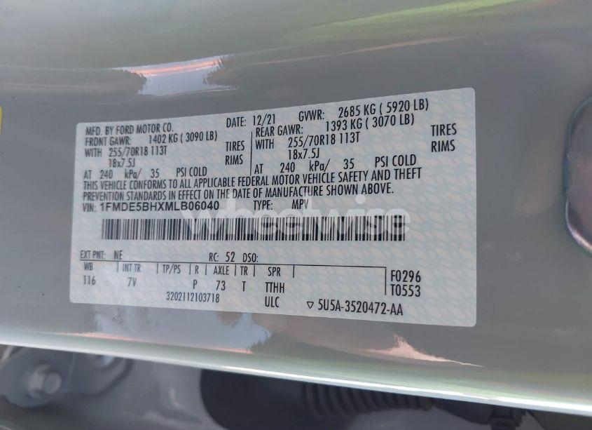 Photo 9 of 2021 Ford Bronco OUTER BANKS (VIN 1FMDE5BHXMLB06040)