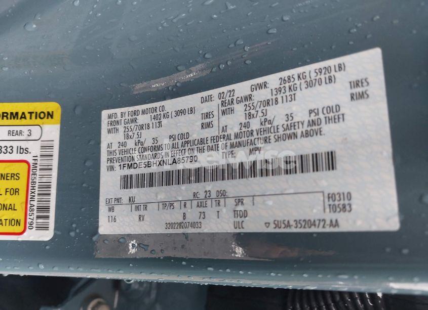 Photo 9 of 2022 Ford Bronco OUTER BANKS (VIN 1FMDE5BHXNLA85790)