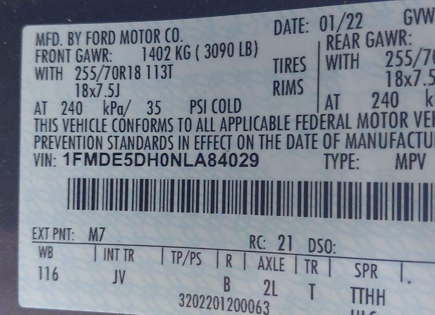 Photo 9 of 2022 Ford Bronco OUTER BANKS (VIN 1FMDE5DH0NLA84029)